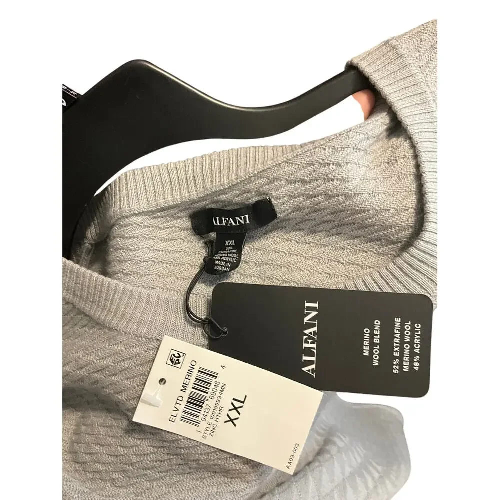Alfani Merino Wool Quiet Luxury Textured Crewneck Sweater Zinc Gray NWT XXL